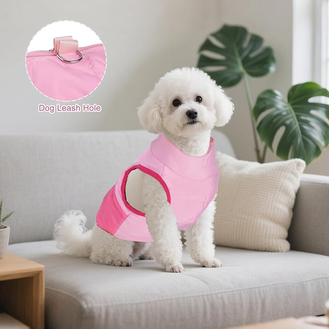 Winter Dog Coat with Leash Ring, Warm Jackets Puppy Cold Weather Coats Pet Clothes Cat Outfits for Small Dogs (Pink+Rosered, Small)