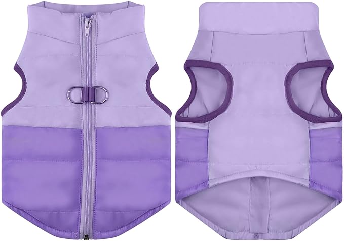 Winter Dog Coat with Leash Ring, Warm Jackets Puppy Cold Weather Coats Pet Clothes Cat Outfits for Small Dogs (Purple, X-Small)