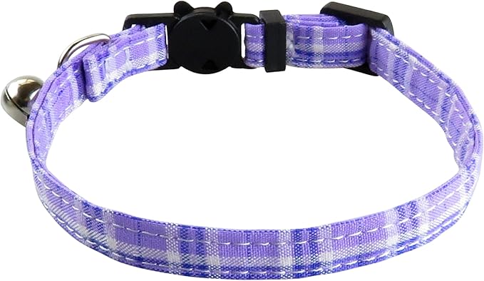 Cat Collar with Bow Tie and Bell, Breakaway Plaid Bowtie Cat Collar for Kitty, Cats, Puppy and Kittens, Purple