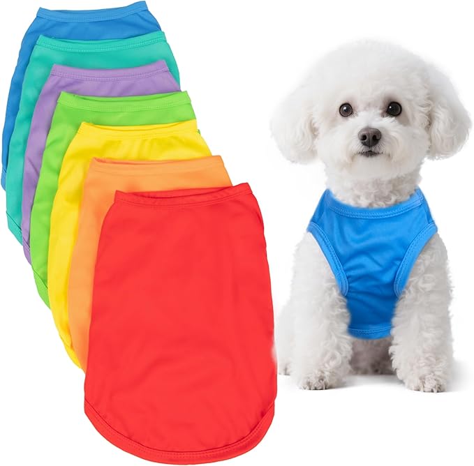 7 Pcs Small Dog Shirts,Solid Puppy Tanks Top,Lightweight and Breathable Pet Shirt for Summer,Doggy Sleeveless Vest T-Shirt for Small Dogs Cats,Medium