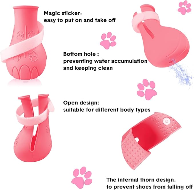 Cat Claw Covers - Anti-Scratch Cat Boots, Adjustable Silicone Paw Protectors for Grooming & Bathing, Soft & Comfortable (Pink)