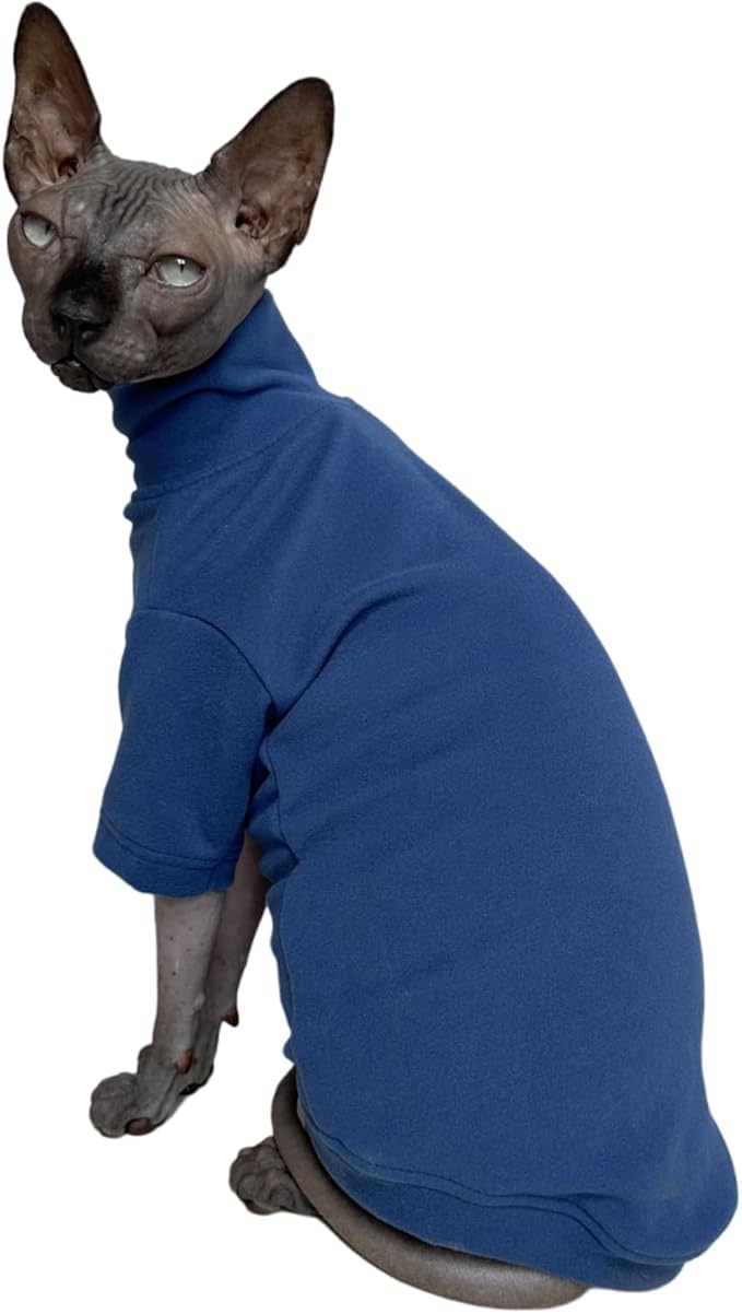 Sphynx Cats Solid Warm Fleece Shirt Cat Turtleneck Undershirt Thermal Hairless Cat Clothes for Sphynx, Devon, Cornish Cat Clothes and Small Kitten and Dogs (Ocean, Small)