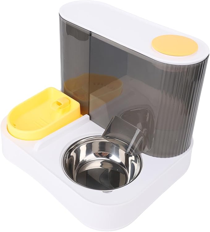 Generic Automatic Pet Feeder Leakproof Freshness Double Bowl Design for Cats Dogs, Food Water Dispenser Set for Home Use (Yellow)