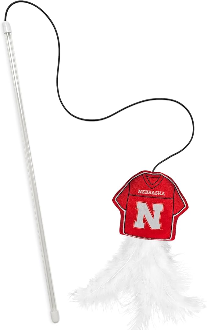 NCAA Nebraska Huskers Team Jersey Wand with CAT NIP, Cat Toy Jersey Shaped Plush Teaser Toy for Cats & Kittens - Interactive Pet Toy for Play & Exercise