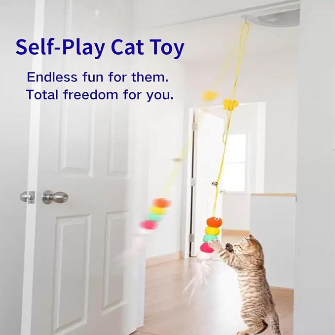Interactive Cat Feather Toys 5 Pack Retractable Hanging Cat Teaser Toys for Indoor Cats, Exercise Toy for Bored Cats