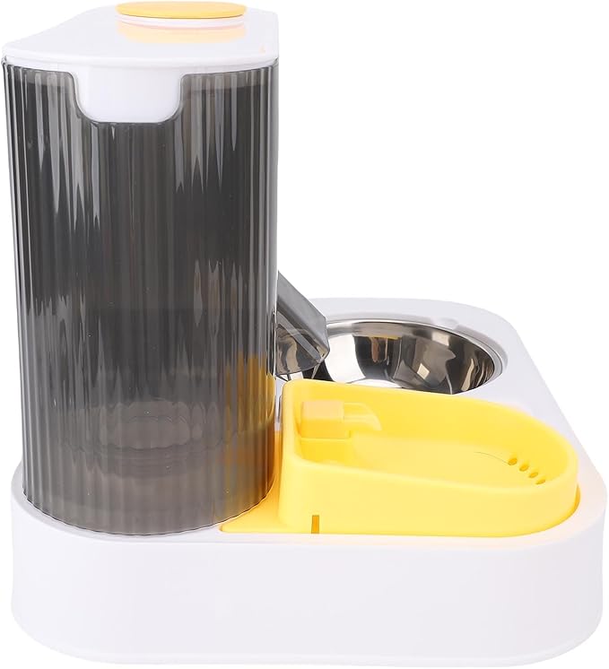 Generic Automatic Pet Feeder Leakproof Freshness Double Bowl Design for Cats Dogs, Food Water Dispenser Set for Home Use (Yellow)