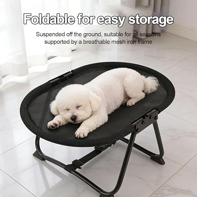 Cat Bed Hammock, Free-Standing Elevated Dog Cot for Indoors and Outdoors,Foldable No-Assembly Pet Bed with Breathable Mesh,Lightweight Raised Pet Cot for Cats and Small Dogs (Black)