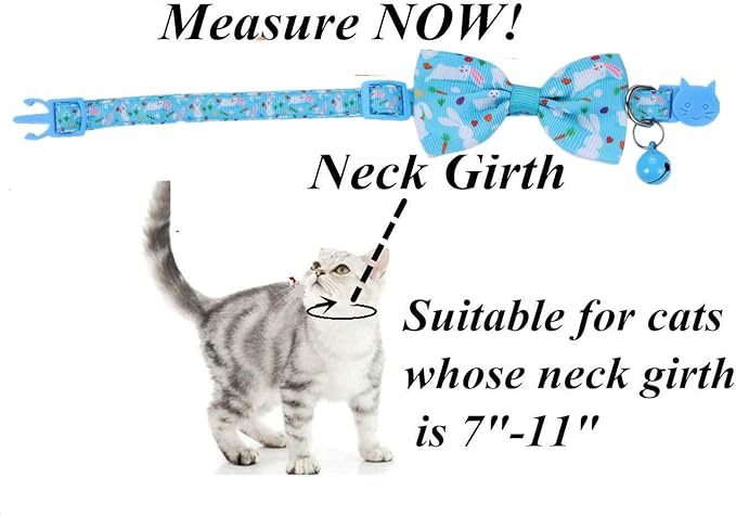 BoomBone Easter Cat Bow Tie Collar Adjustable Breakaway Collar with Bells, Spring Bowtie Kitten Collar