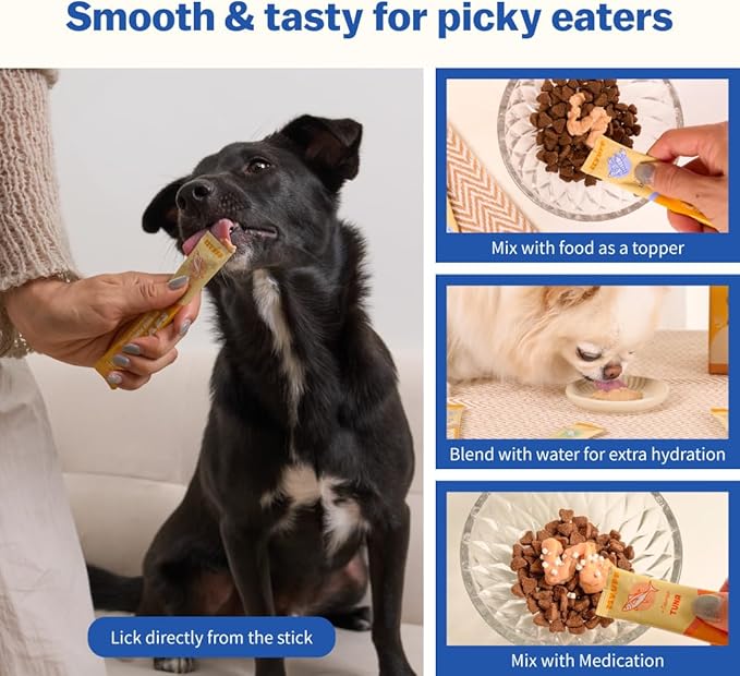 My Daily Puree Sticks for Cats & Dogs, 4 Healthy Lickable Treats – Vet-Formulated Cat Tube Treats & Dog Snacks with Taurine, Glucosamine, Omega-3 & Postbiotics, Made in Korea