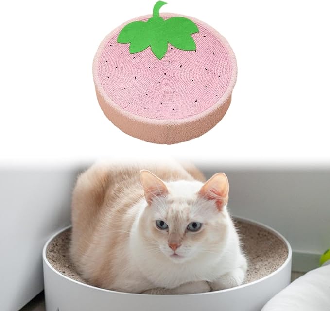 Round Sisal Scratching Board Cat Bed, Fruit Scratcher Bowl, Strawberry