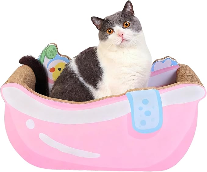 Small Cat Bed, Bathtub Nest, Corrugated Cardboard Cat Lounger with Curved Shape and Textured, Playful Resting Spot for Kitten Puppy Small Dog, Pet Home Decor Living Room Balcony