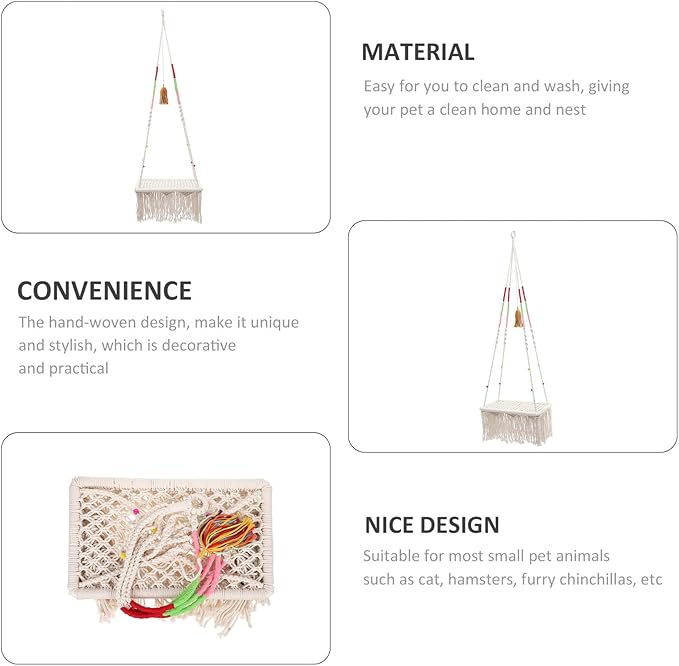 Hanging Cat Swing Bed Macrame Decorative Pet Hammock Bohemian Style Indoor Hanging Cat House Kitten Sleeping Furniture