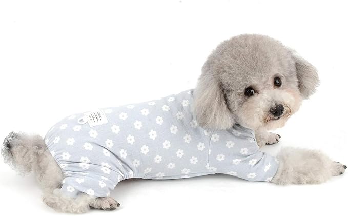 Floral Dog Pajamas Cat Pjs Sleepwear Breathable Soft Cotton Elastic Band Cat Apparel Pet Costume Rompers for Small Puppy Girls Shirts Doggies Jumpsuit Easy on Spring Summer Clothes Blue XL