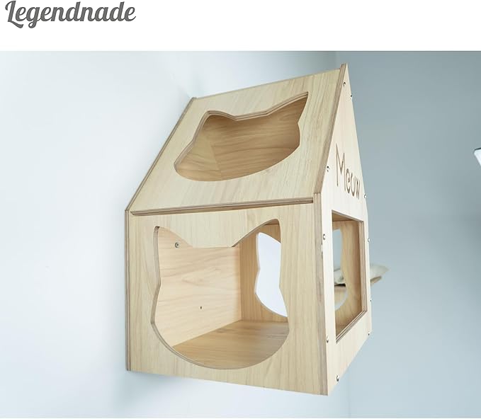 Personalized Cat House with Roof, Custom Cat Name for Cat House, Wooden Cats Bed for Two Indoor Cats, Cat Pods, Wood Furniture for Sleeping Playing Scratching, Your Pet Gift Decor