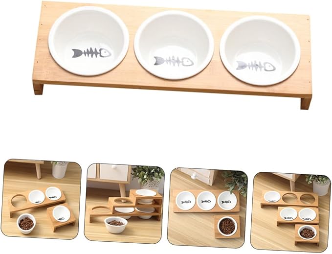 1set Elevated Ceramic Cat Bowl with Stand Convenient Multi-Function Feeding and Watering for Cats and Kittens Easy to Wear-Resistant Design