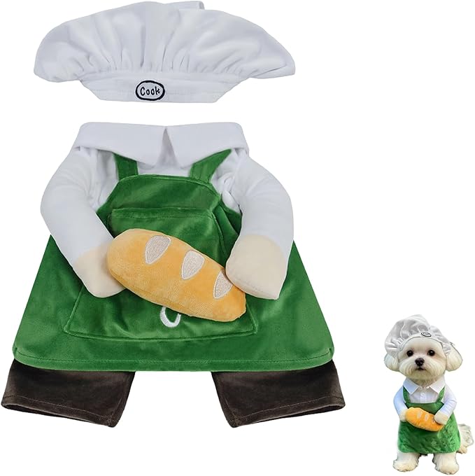 Cat Costume Dog Clothes Chef Hat Apron Outfit with Bread - Photoshoot Pet Outfit for Small to Large Dogs or Cats, for Christmas (Medium)
