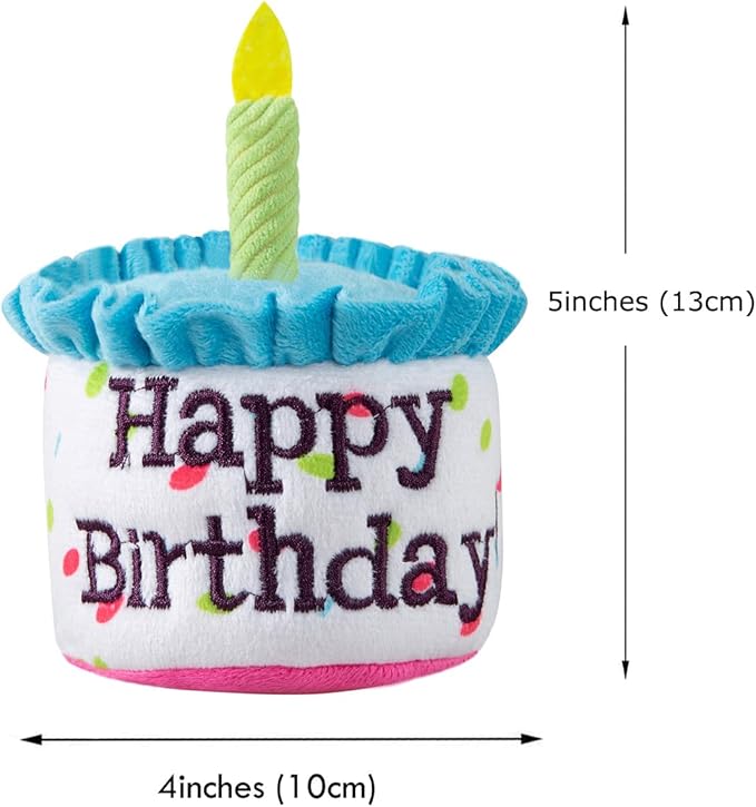 Happy Birthday Cake Catnip Toys, Birthday Cake Shaped Chew Toys for Kitten Funny Cats Gifts Plush Cat Birthday Party Toys, Blue