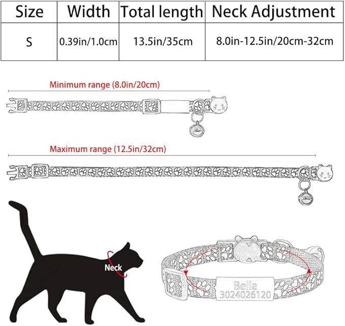 Personalized 2 Pack Reflective Cat Collar,Custom Breakaway Cat Collars with Name Tag and Bell,Anti-Lost Nameplate Cat Collar for Girls & Boys (Green,fit 8''-11.0'')