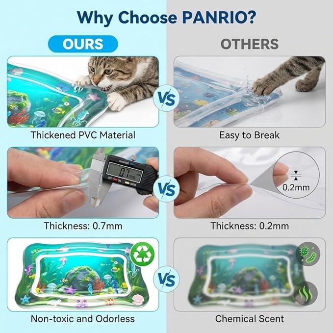 Interactive Cat Toy for indoor Cats, Upgraded Cat Water Mat with Fish - Thickened 0.7mm Enrichment Stimulating Water Sensory Play Mat, Water Bed Toys for Bored Adult Kitten Cats to Exercise & Hunting