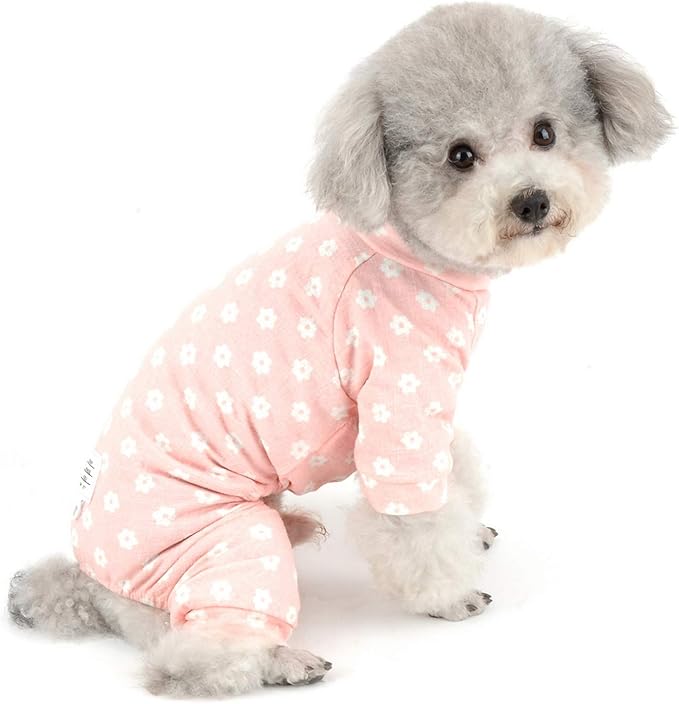 Floral Dog Pajamas Cat Pjs Sleepwear Breathable Soft Cotton Elastic Band Cat Apparel Pet Costume Rompers for Small Puppy Girls Shirts Doggies Jumpsuit Easy on Spring Summer Clothes Pink M