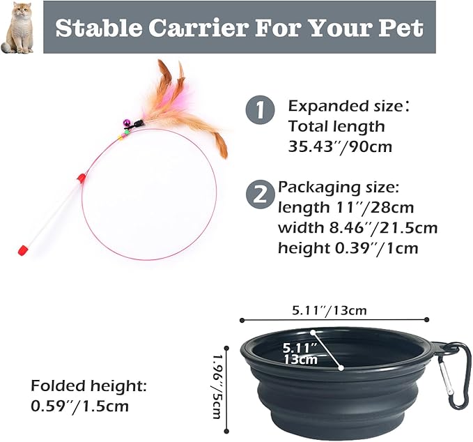Vivicreate Large Cat Backpack Carrier with Folding Bowl and Teaser Stick for Cats up to 20lbs with Ventilation and Padded Straps Mochila para Gatos transportadora mascotas (Black)