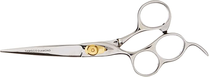 TAMSCO Diamond Offset Handle Shear 6.5-Inch with Finger Rest Semi-Convex Edge Japanese Stainless Steel Left Handed Triple Ring for Greater Comfort Adjustable Tension Screw