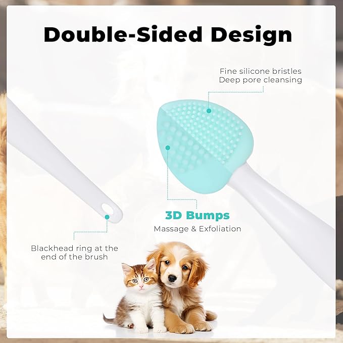 LLOUSSAK 4Pcs Cat Acne Chin Treatment, Black Seed Brush Soft Silicone Cat Grooming Scraper Brush, Double-sided Silicone Cleaning Brushes Cats Chin Acne & Blackhead Exfoliation