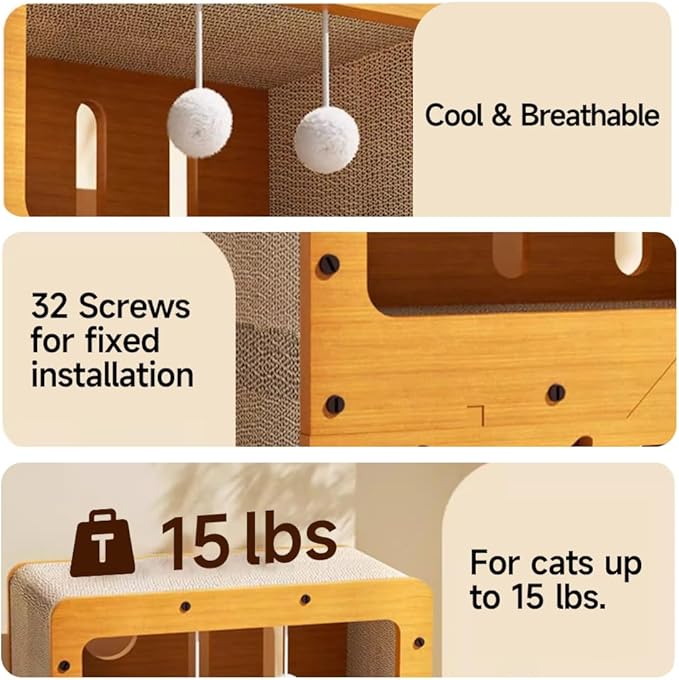 Breathable Cardboard Cat Scratcher House,Cat House for Indoor Cats,Wooden Cats Beds Condos，Bedsure Kitten Cave Furniture，Cute Playhouse Box，Large Size，Suitable for Cats up to 15 lbs