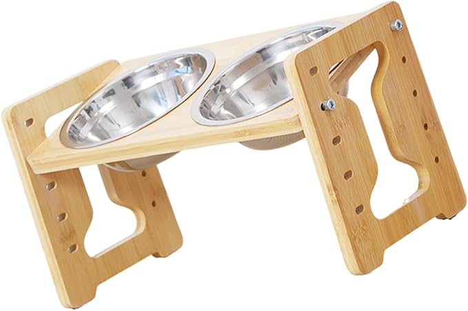 Elevated Cats Dog Feeders 5 Stage Adjusting Feeding Bowl with Nonslip Wooden Base for Small Breeds Cats Feeding Watering Adjusting Height Pet Food Bowl