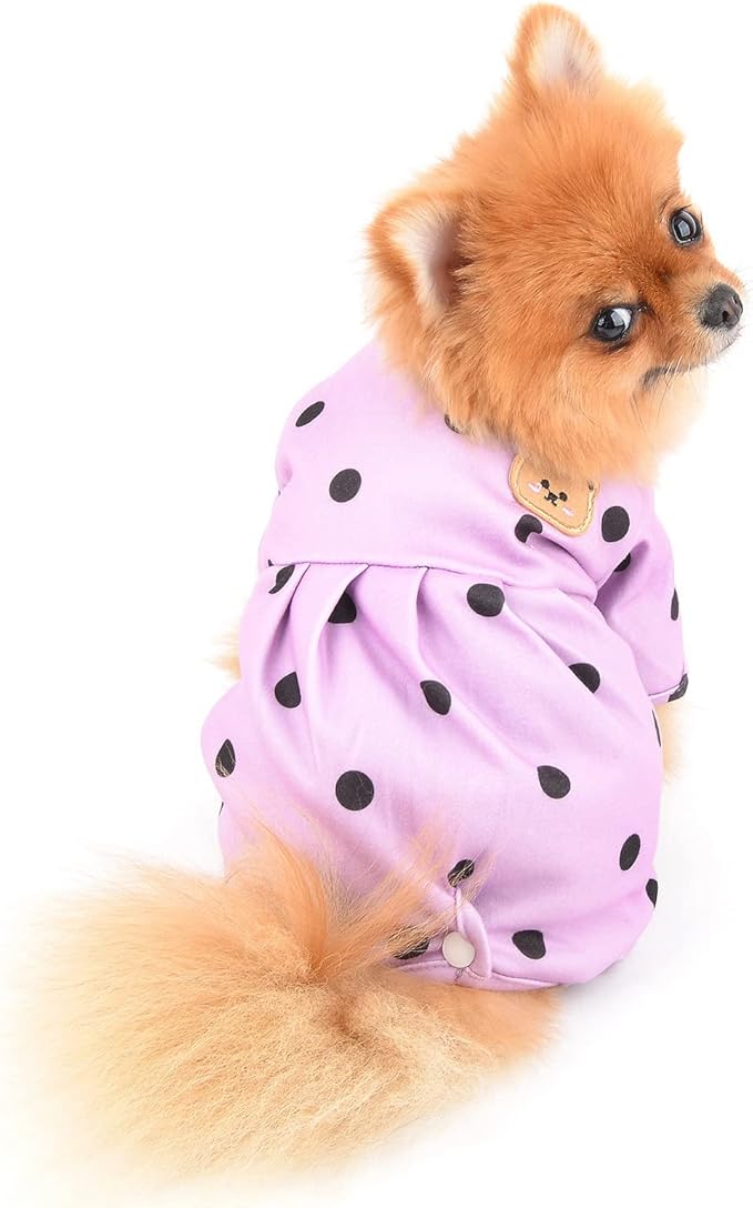 PAIDEFUL Polka Dot Dog Pajamas for Small Dogs, Lightweight Four-Leg Puppy One-Piece with Belly Coverage, Soft Pullover Sleepwear for Chihuahua Yorkie and Cats, Purple, XS