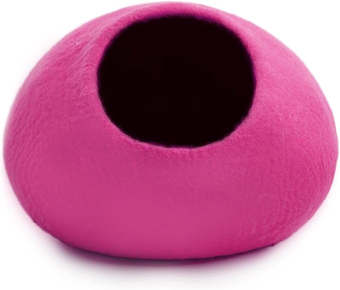 Woolygon Premium Felt Cat Cave Bed – Wool Kitty Beds Handcrafted Kitten Caves Bed for Indoor Cats - Made from Merino Wool, Foldable Cat Hideaway Covered Cat House Pod (Pink Plain)