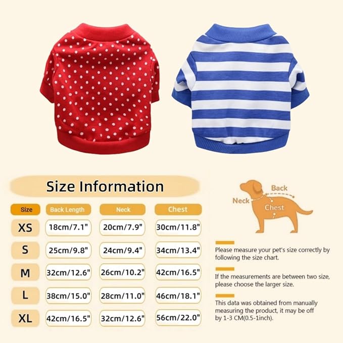 2 Pieces Dog Shirts with Breathable and Comfort Small Medium Dog Clothes Outfits for Small Puppy Cat Pets (Medium, White Dots, Blue Stripes)