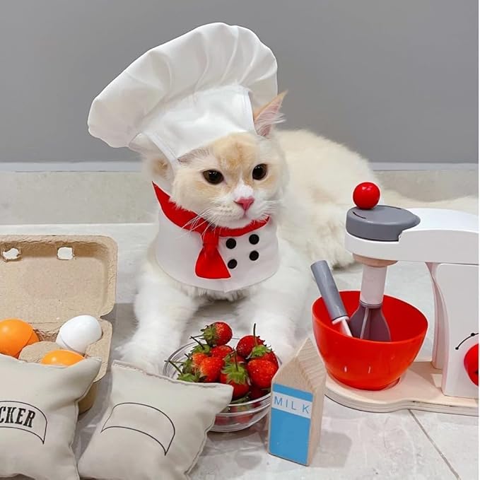 Pet Chef Hat and Collar Costume Set, Chef Outfit for Cats and Small Dogs