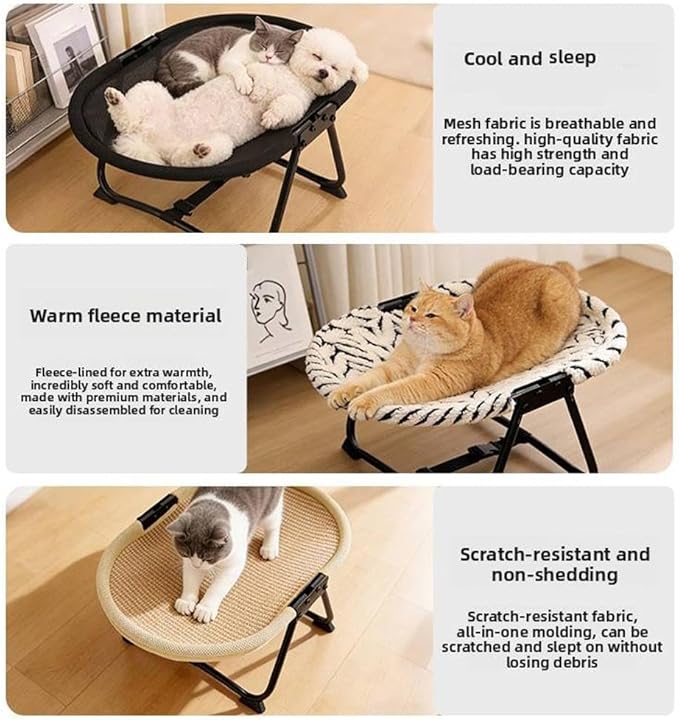 Cat Bed Hammock, Free-Standing Elevated Dog Cot for Indoors and Outdoors,Foldable No-Assembly Pet Bed with Breathable Mesh,Lightweight Raised Pet Cot for Cats and Small Dogs (Black)