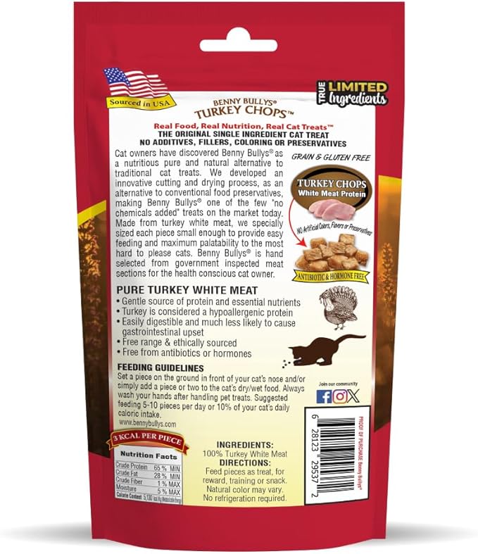 Benny Bullys Turkey Chops - Freeze Dried Cat Treats - 20g/ 0.7oz (4 Pack)