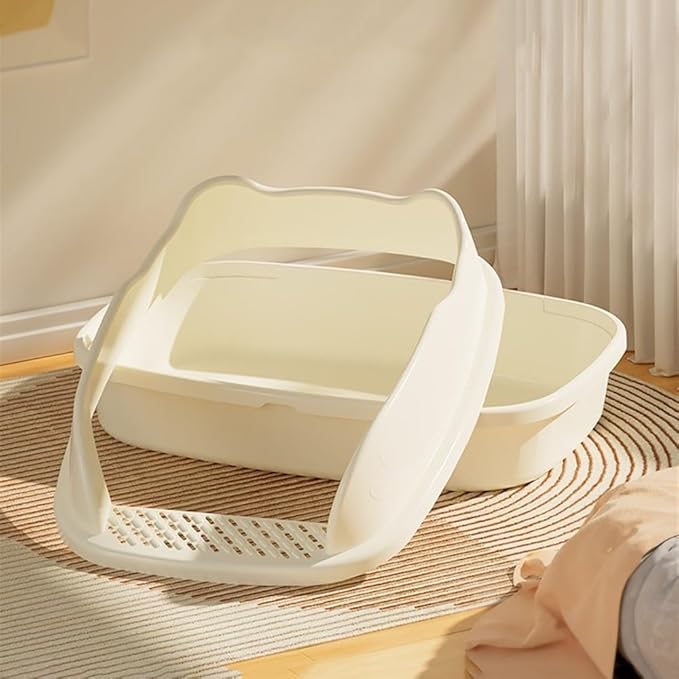 Pet Supplies, Non-Stick Large Cat Litter Box, High Sides & Open Top for Small Cats(White)