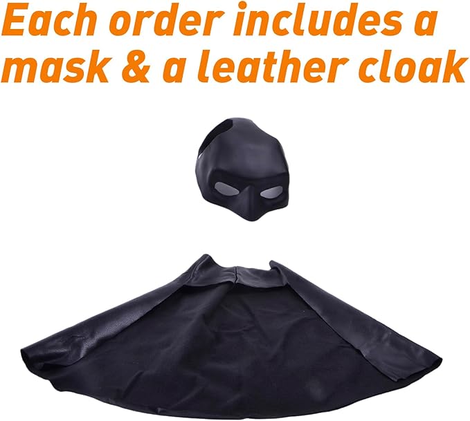 Lamiarga Cat Costume for Cat and Cat Mask Cosplay Set, Black Leather Cape Outfit for Halloween, One Size Fits All Cat Breeds