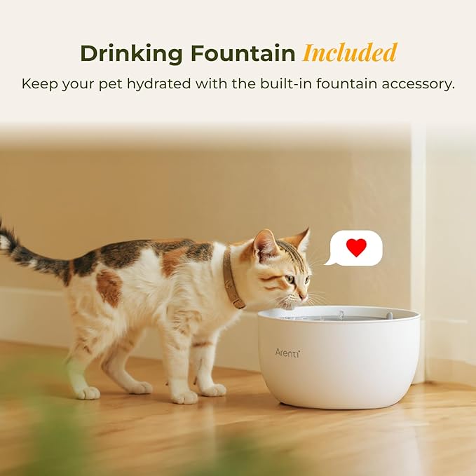ARENTI Smart Automatic Cat Feeder and Water Fountain, 4L Pet Feeder Cat Food Dispenser with Camera, Dual Power, App Control, Live View & Night Vision, Meal Call, Hygienic Water Flow, Desiccant Bag