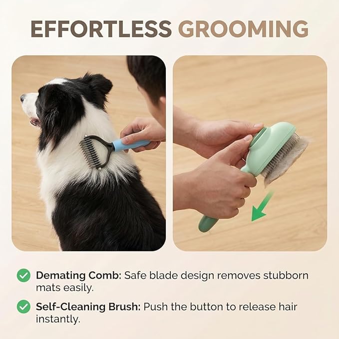 10-Piece Pet Grooming Kit-Dematting Comb,Spray Massage Brush,Pin Brush,Double-Sided Massage Glove,Static Hair Removal Gloves &Washing Machine Pet Hair Remover-Dog & Cat Grooming for Long & Short Hair