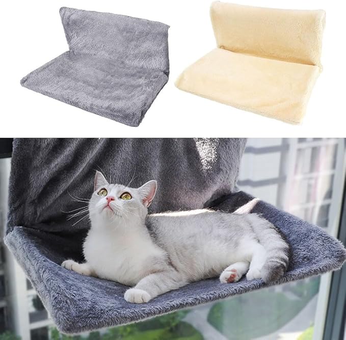 FABULETTA Hanging Radiator Pet Bed with Plush Villus Cradle for Cats and Small Animals, Foldable Metal Frame, Machine Washable Cover, Beige(Gray)