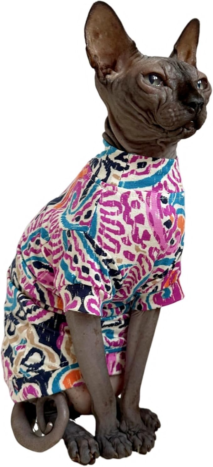 Limited Edition Sphynx Cat T-Shirts Elastic Hairless Cat Sweatshirt Pet Kitten Clothes Round Collar Kitten Shirts Vest Cats & Small Dogs Apparel (Leaf, L (7.7-9.9 lbs))
