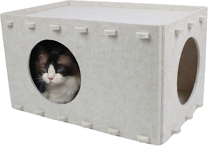 Cat House for Indoor Cats, Foldable Felt Cat Cave, Cat Hideaway, Cat Bed for Large & Multiple Cats, 23.6x15.8x11.8 inch, Cream
