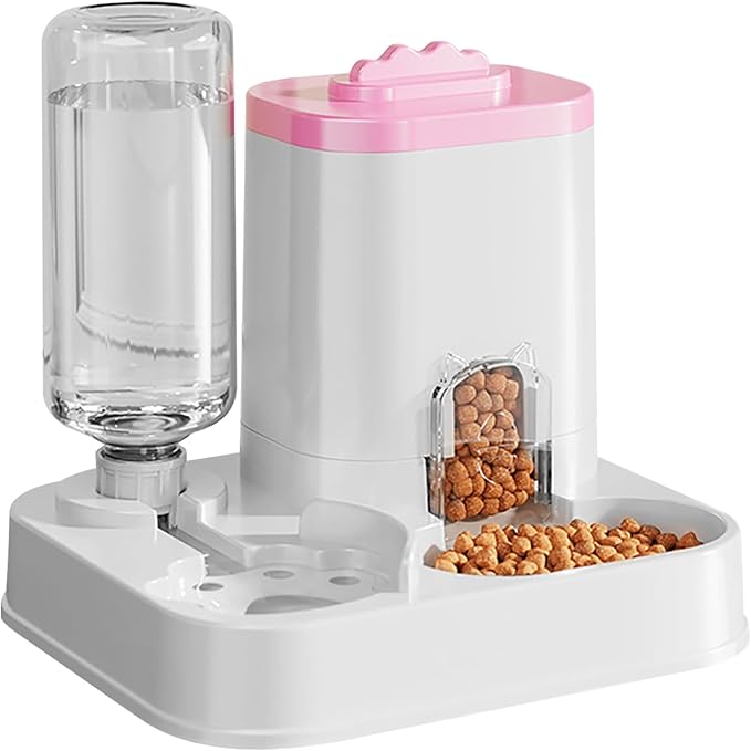 Pink Cat Food Dispenser Dog Cat Feeder Automatic Integrated Food Basin 1-10L Large Capacity Feeding & Watering Supplies Automatic Pet Feeder for Small Medium Dogs Puppy Kitten Cats Food Bowl