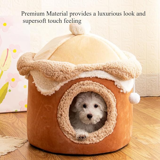 Cozy Princess-Themed Pet House for Cats & Dogs - Warm Polyester Easy Assembly Perfect for Fall/Winter Warm Cat Bed(Pink,18.9''X18.9''X18.9'')