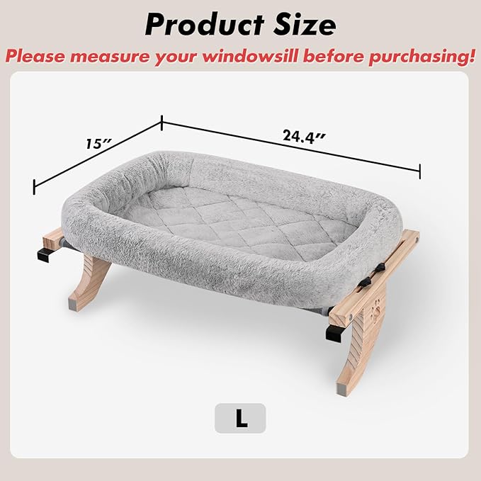 AMOSIJOY Cat Sill Window Perch Sturdy Hammock Window Seat with Cushion Bed Cover, Wood & Metal Frame for Large Cats, Easy to Adjust Cat Bed for Windowsill, Bedside, Drawer and Cabinet(Cushion Bed)