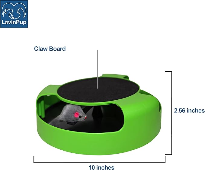 Interactive Cat Scratcher Toy – Manual Spinning Mouse for Natural Play & Claw Care – No Batteries, Quiet Design & Built-in Scratch Pad – 10" Spinning Cat Toy for Indoor Cats of All Ages