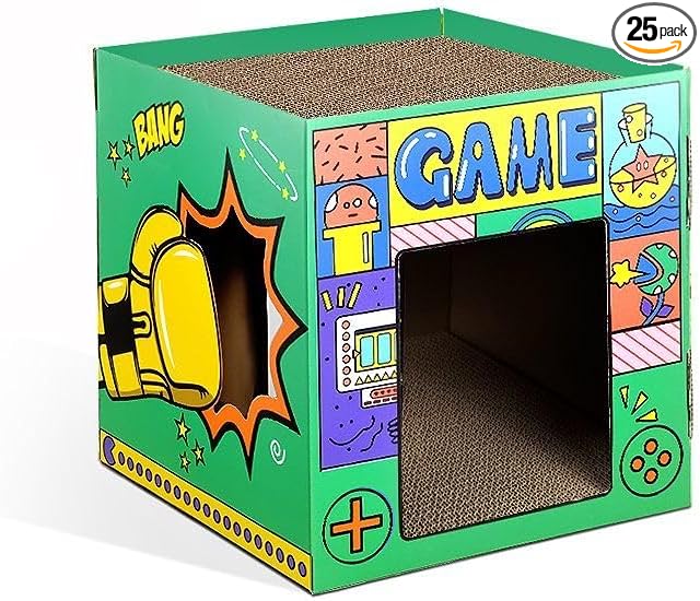 Cardboard Cat House,Scrathing Bed for Cats,Eco-Friendly Pet Furniture,Modern Cat Bed,Hiding Box (Green, Large)