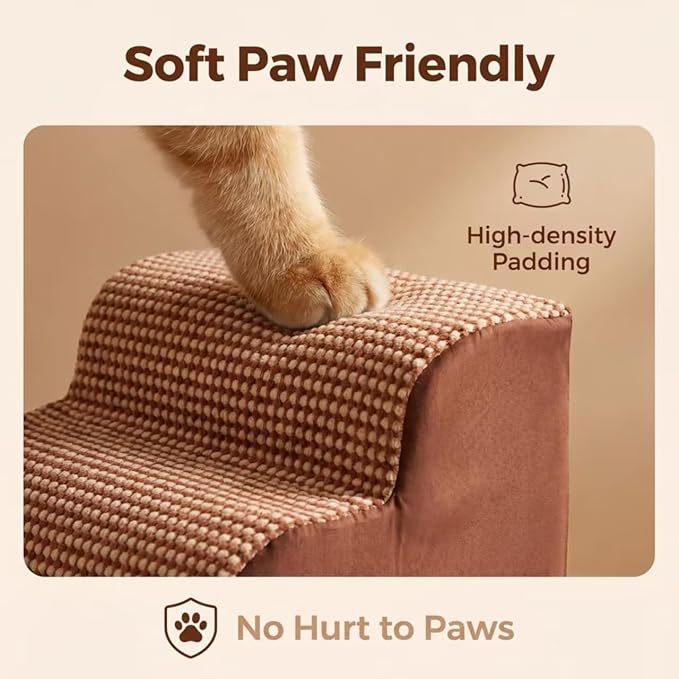 Dog Stairs for Small Dogs，35D Pet Stairs Steps 15” H with Durable Non-Slip Waterproof Fabric Cover, Slope Stairs to Bed for Small Dogs and Cats or Pets Joints, 3 Step Dog Ramp for Couch and Bed