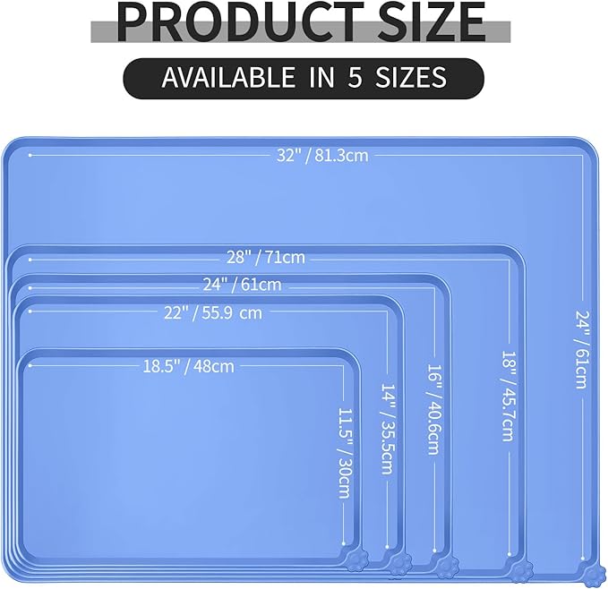 Reopet Waterproof Pet Feeding Mat, Non-Slip Silicone Placemats for Dog Cat Food and Water Bowl, High Raised Edges to Prevent Spills and Protect Floors