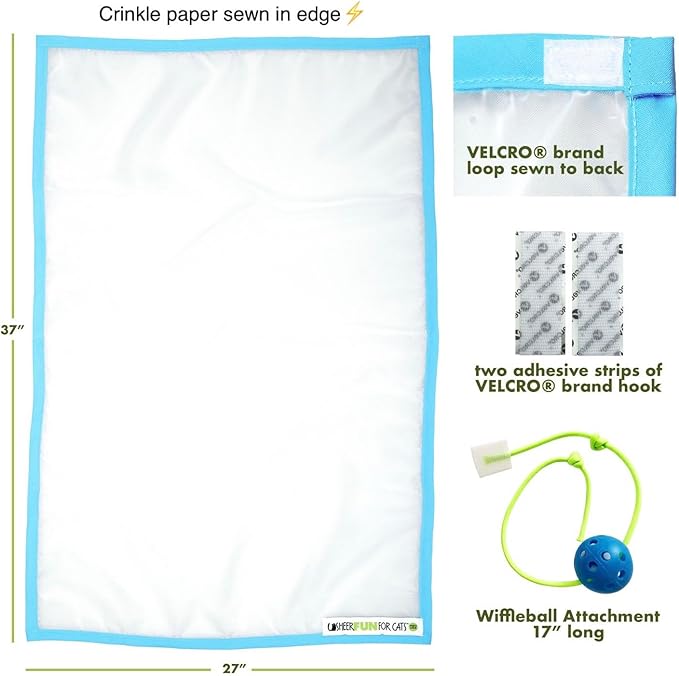 Toy, Renews Old Toys, Engages Hunting Instincts, Made in USA, Ball, Versatile, Quiet, Crinkle Edges, Cats, Kittens, cat playmat, Bed, Hide and Seek, Blue & White, 27"x37"